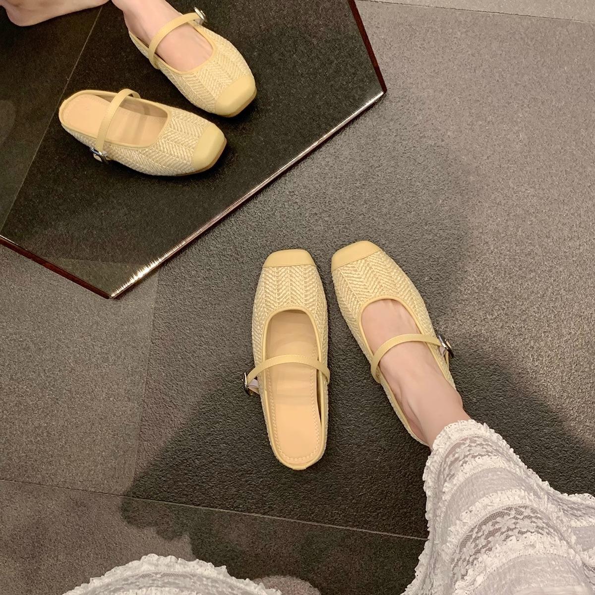 Leather height increase 5cm holiday style straw woven square head sandals lazy half drag female summer 35
Leather height increase 5cm holiday style straw woven square head sandals lazy half drag female summer 35