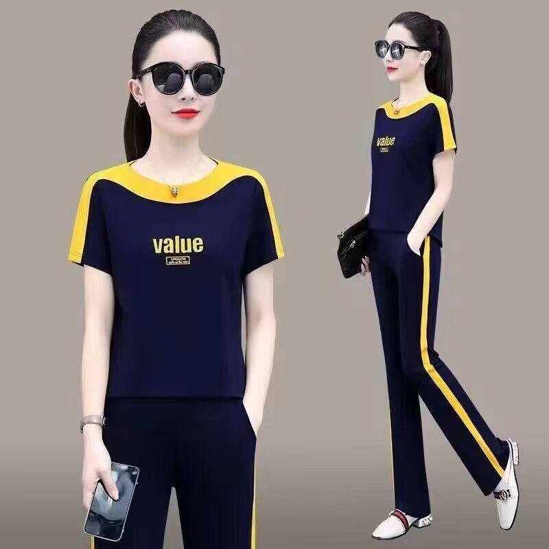 Plus Size Color Block Summer Sports Set: Loose Casual Short Sleeve Top & Wide-Leg Pants Two-Piece XL темно-синього кольору
Plus Size Color Block Summer Sports Set: Loose Casual Short Sleeve Top & Wide-Leg Pants Two-Piece XL темно-синього кольору