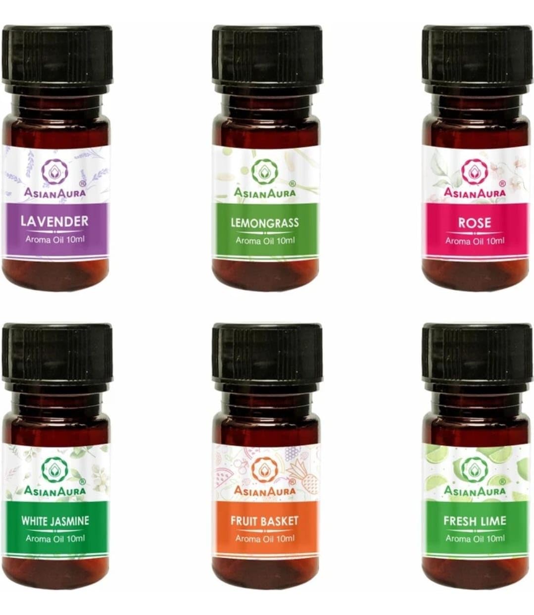 ASIAN AURA Aroma Diffuser Oil Set - Lavender, Rose, Fruit Basket, Fresh Lime, White Jasmine, Lemon Grass (10ml Each) Pack of 6| Home Fragran
ASIAN AURA Aroma Diffuser Oil Set - Lavender, Rose, Fruit Basket, Fresh Lime, White Jasmine, Lemon Grass (10ml Each) Pack of 6| Home Fragran