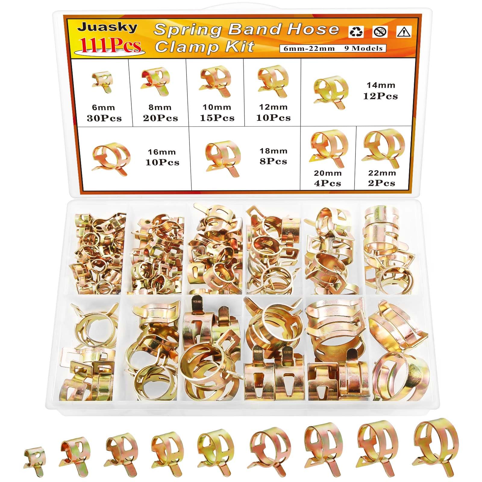 111pcs 6-22mm Spring Band Hose Clamp Kit, Tube Fastener Clips for Fuel Line Clamp
111pcs 6-22mm Spring Band Hose Clamp Kit, Tube Fastener Clips for Fuel Line Clamp