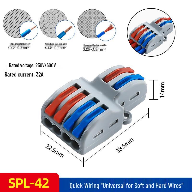Quick Connector SPL-62/42/82 Splitter for Connecting Lamp Wires to Terminals (2-in-6/4/8-out)
Quick Connector SPL-62/42/82 Splitter for Connecting Lamp Wires to Terminals (2-in-6/4/8-out)