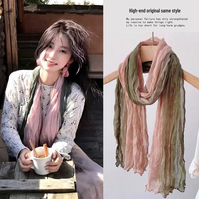 Пустынный стиль Северо-Запад Ганьсу Путешествие Плиссированный платок и шаль для защиты от солнца для женщин