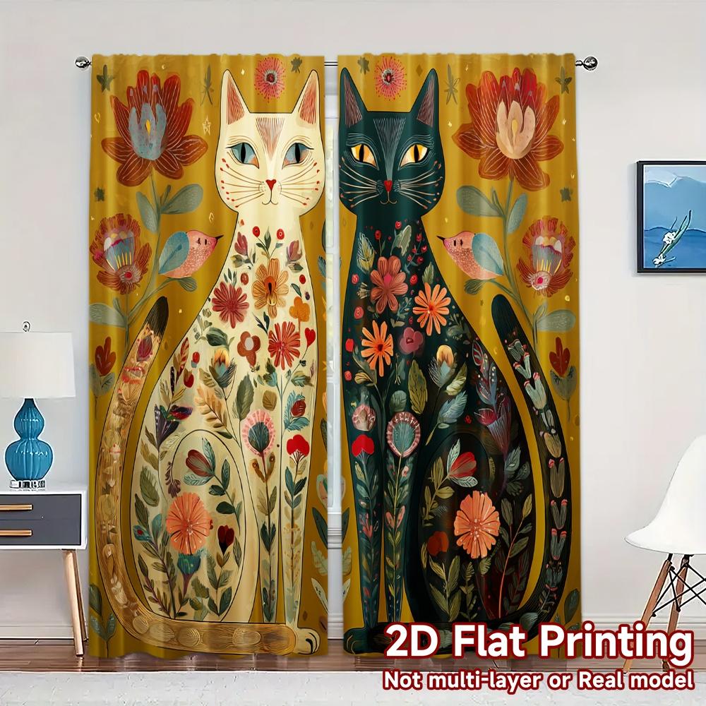 Sheer Flat Printing Jit Curtains Without Rod Floral Feline Duo Popular Fashionable Semi Versatile Curtain Set Of 2 Made Polyester Washable W100*H70(CM)-Rod Pocket&1PCS
Sheer Flat Printing Jit Curtains Without Rod Floral Feline Duo Popular Fashionable Semi Versatile Curtain Set Of 2 Made Polyester Washable W100*H70(CM)-Rod Pocket&1PCS