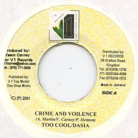 7inch Record 2KOOL, DASIA - Crime & Violence V1 Records 2001 Jamaica Reggae, Ska & Dub
7inch Record 2KOOL, DASIA - Crime & Violence V1 Records 2001 Jamaica Reggae, Ska & Dub