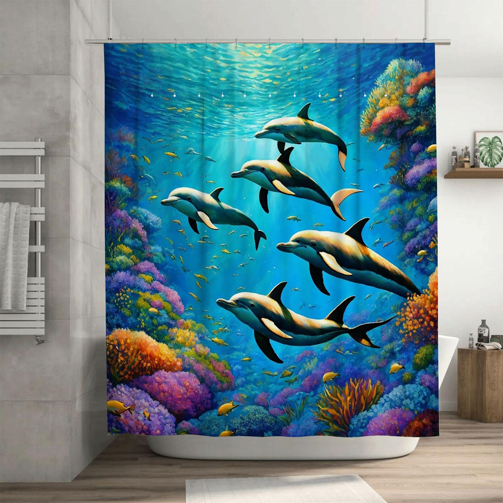 Яркая шторка для душа с изображением стаи дельфинов в океане - Потрясающий дизайн морской жизни для веселого, водонепроницаемого декора ванной комнаты 140X200cm(55x78in)
Яркая шторка для душа с изображением стаи дельфинов в океане - Потрясающий дизайн морской жизни для веселого, водонепроницаемого декора ванной комнаты 140X200cm(55x78in)