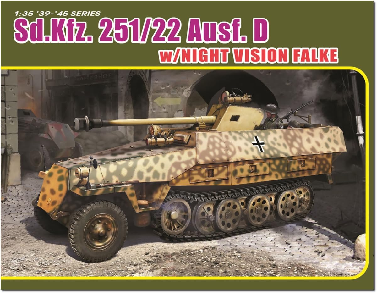 Platz Dragon 1/35 WWII German Sd.Kfz.251/22 Ausf.D 7.5cm Pak40 Equipped Night Vision Falke EZ Truck with Figure, Plastic Model Kit DR6994F
Platz Dragon 1/35 WWII German Sd.Kfz.251/22 Ausf.D 7.5cm Pak40 Equipped Night Vision Falke EZ Truck with Figure, Plastic Model Kit DR6994F