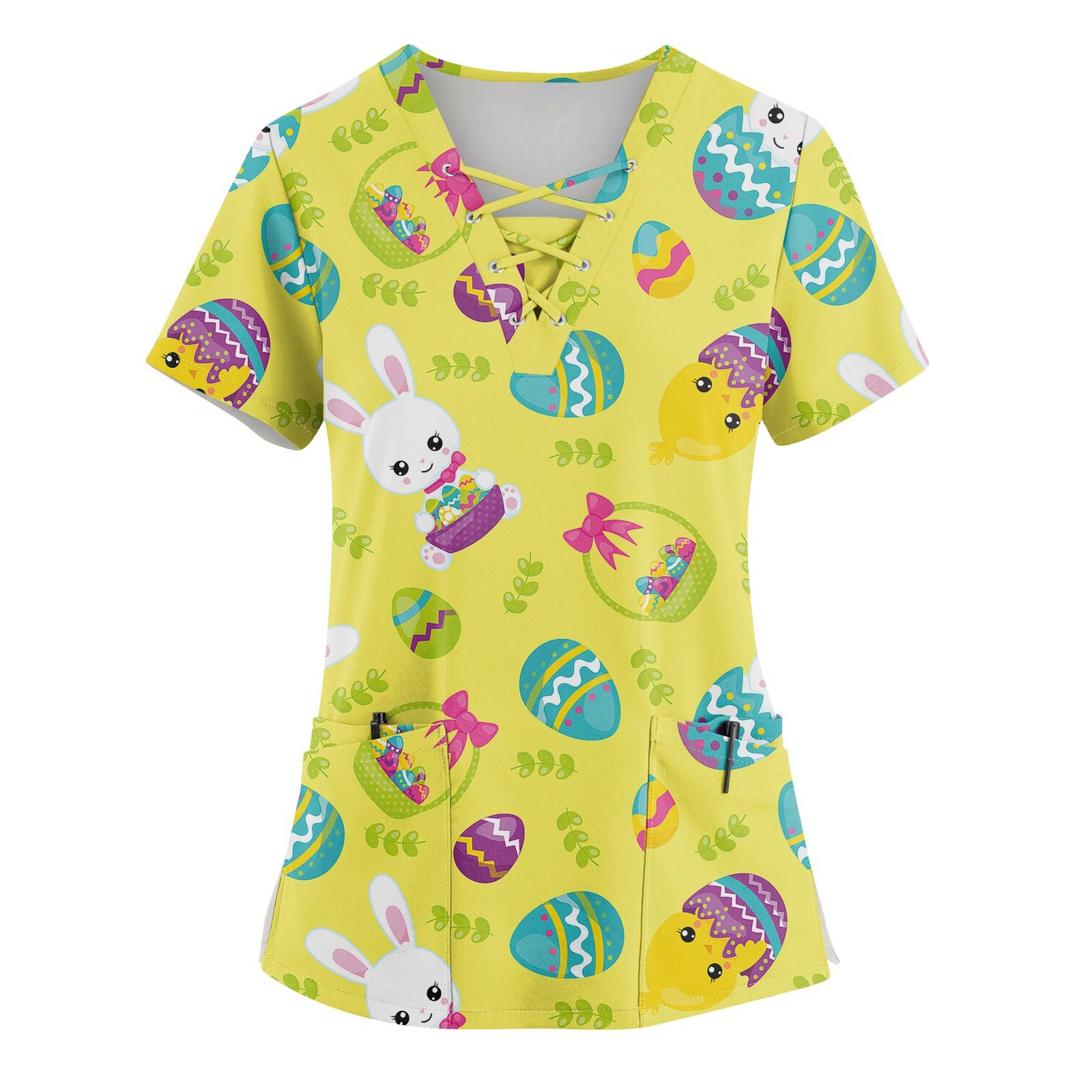 Жіночий топ з коротким рукавом, V-подібним вирізом, куліскою, принтом великоднього кролика та яйця, з кишенею XXXXXL
Жіночий топ з коротким рукавом, V-подібним вирізом, куліскою, принтом великоднього кролика та яйця, з кишенею XXXXXL