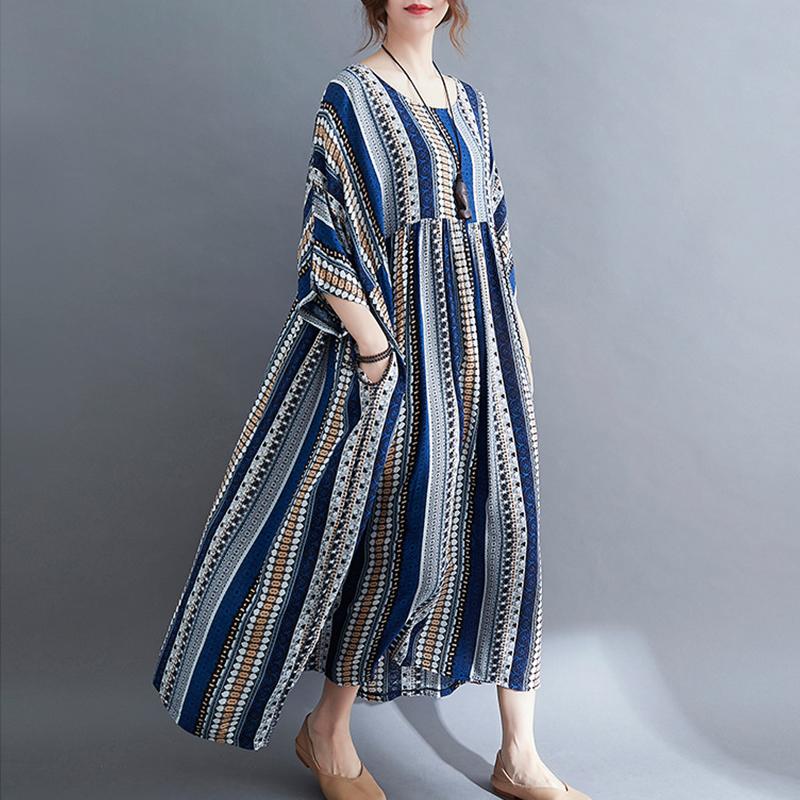 Винтажные женские повседневные свободные длинные платья из хлопка с коротким рукавом большого размера One Size