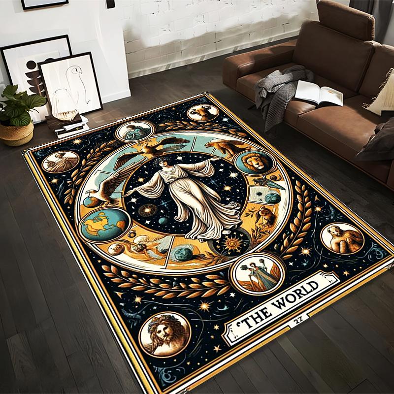 Tarot Card Style Carpet with The World Design, Zodiac Signs, and Stars Suitable for use as an anti-slip for living room bedroom sofas 40x60cm( 15x23in )
Tarot Card Style Carpet with The World Design, Zodiac Signs, and Stars Suitable for use as an anti-slip for living room bedroom sofas 40x60cm( 15x23in )