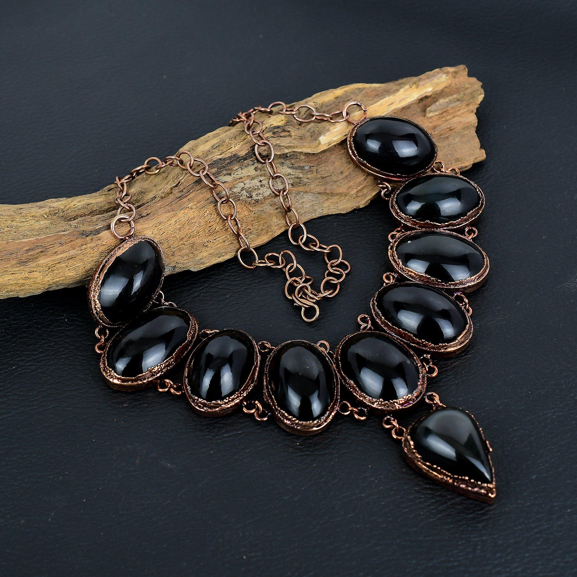 Ожерелье с драгоценным камнем Черный Обсидиан Глаз, Медное гальванопластическое ожерелье ручной работы, дизайнерское ювелирное изделие, ожерелье с регулируемой цепочкой, подарок для женщин
Ожерелье с драгоценным камнем Черный Обсидиан Глаз, Медное гальванопластическое ожерелье ручной работы, дизайнерское ювелирное изделие, ожерелье с регулируемой цепочкой, подарок для женщин