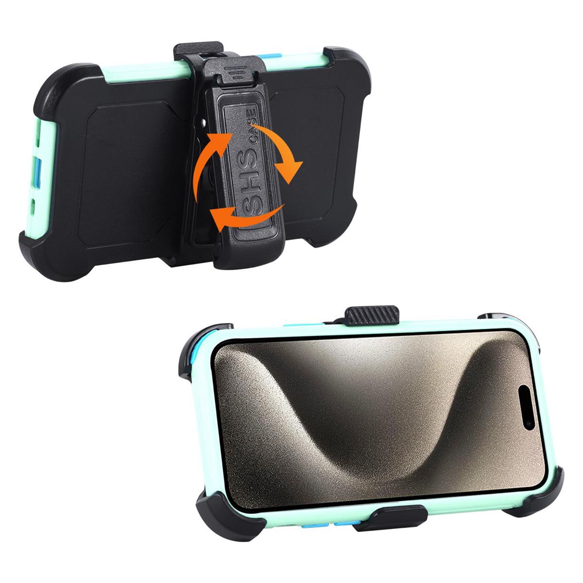 For iPhone 15 Pro Max Belt Clip Phone Case TPU+PC Kickstand Shockproof Cover Blue+Green
For iPhone 15 Pro Max Belt Clip Phone Case TPU+PC Kickstand Shockproof Cover Blue+Green