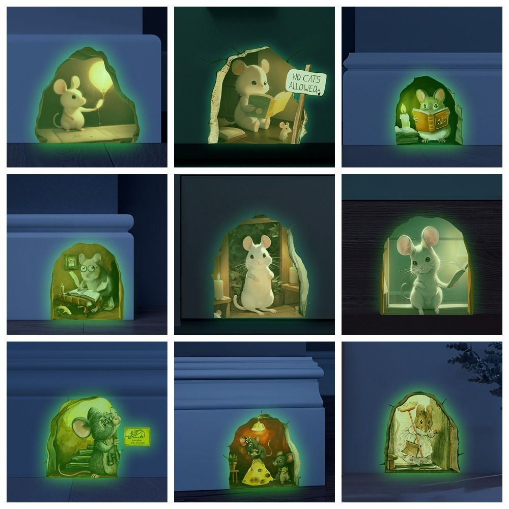 Светящиеся наклейки для мышей из ПВХ, многоцветные 3D наклейки на стену с крысиной дырой, наклейки с мультяшными отверстиями для мыши
Светящиеся наклейки для мышей из ПВХ, многоцветные 3D наклейки на стену с крысиной дырой, наклейки с мультяшными отверстиями для мыши