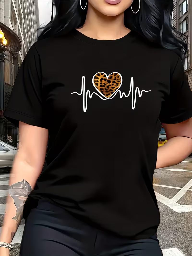 WomenS Casual Short Sleeve TShirt with Heartbeat Leopard Print Round Neck AllSeason Comfort Fit for Casual Attire S
WomenS Casual Short Sleeve TShirt with Heartbeat Leopard Print Round Neck AllSeason Comfort Fit for Casual Attire S