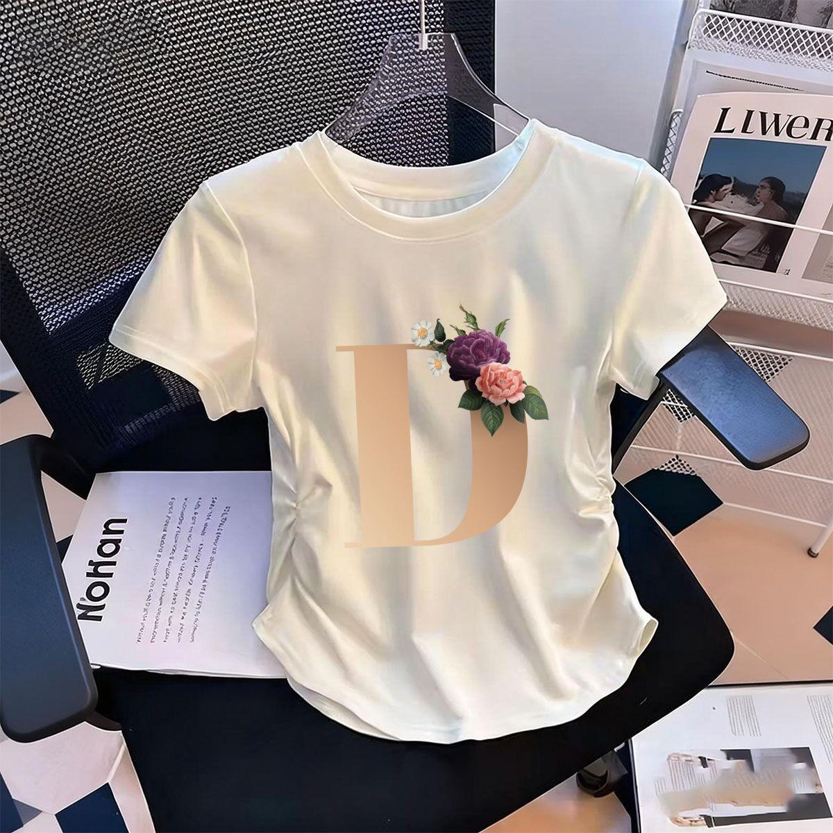 Womens WaistDefining Elastic T Shirt Floral Letters D printed Short Sleeve Round Neck top tee Summer Outdoor tshirts S
Womens WaistDefining Elastic T Shirt Floral Letters D printed Short Sleeve Round Neck top tee Summer Outdoor tshirts S