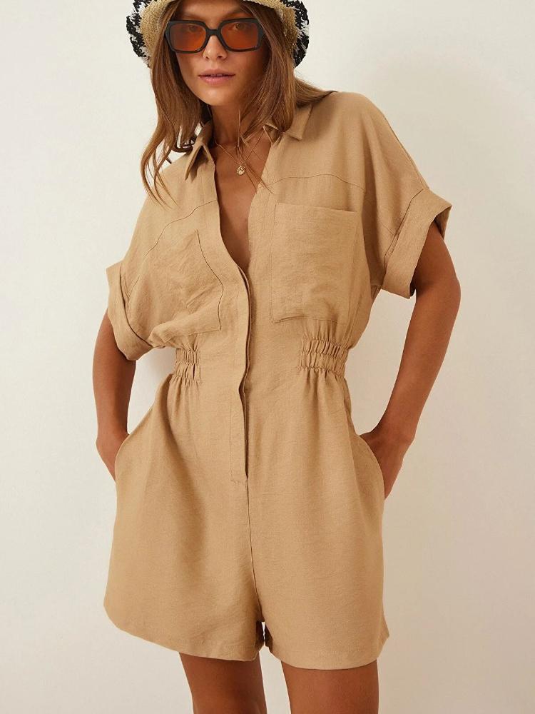 Women s Denim Blue Linen Look Short Sleeve Jumpsuit with Button Front and Elastic Waist S хакі
Women s Denim Blue Linen Look Short Sleeve Jumpsuit with Button Front and Elastic Waist S хакі