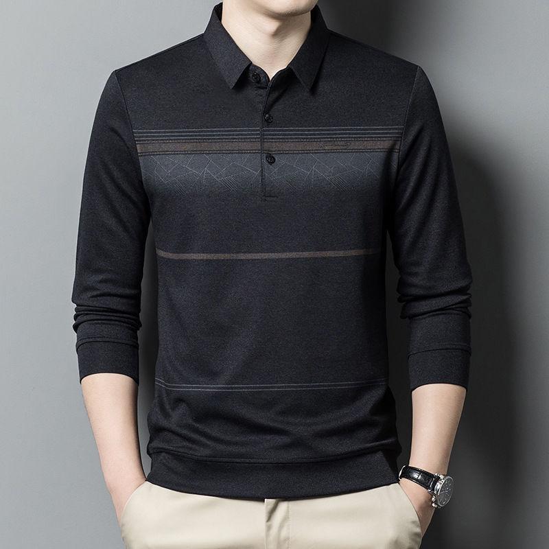 Мужская футболка с длинным рукавом, полосатый топ с лацканами, весна и осень, новый стиль, повседневная для среднего возраста 4XL чёрный/серый
Мужская футболка с длинным рукавом, полосатый топ с лацканами, весна и осень, новый стиль, повседневная для среднего возраста 4XL чёрный/серый