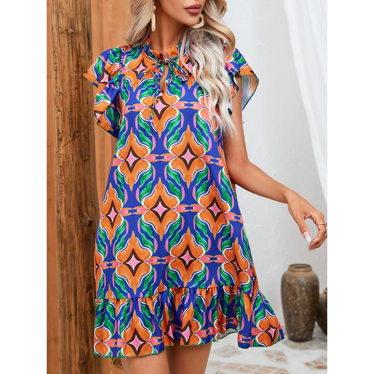 Summer European American Women s Fashion Printed Ruffle Short Dress, Casual Streetwear Mini Dress for Women S
Summer European American Women s Fashion Printed Ruffle Short Dress, Casual Streetwear Mini Dress for Women S