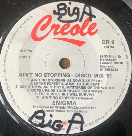 7-дюймовая пластинка ENIGMA - Ain t No Stopping - Disco Mix 81 CR9 Creole Records 1981 UK Соул/Фанк Б/У
7-дюймовая пластинка ENIGMA - Ain t No Stopping - Disco Mix 81 CR9 Creole Records 1981 UK Соул/Фанк Б/У