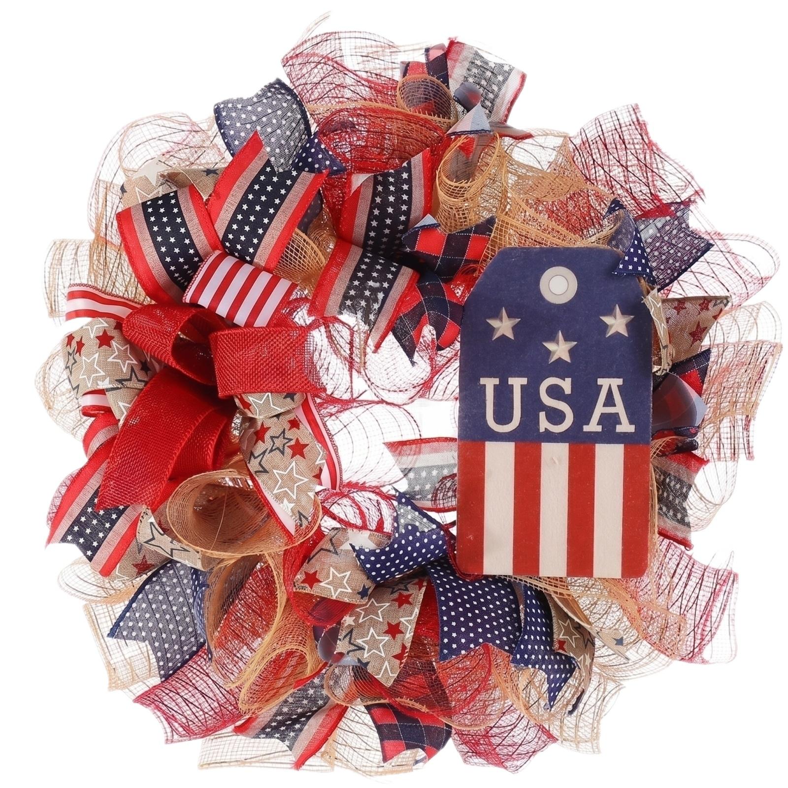 40cm Patriotic USA Wreath Decorative Mesh Ribbon Stars Stripes Tag Indoor Outdoor Holiday Wall Door Hanging Decoration One Size
40cm Patriotic USA Wreath Decorative Mesh Ribbon Stars Stripes Tag Indoor Outdoor Holiday Wall Door Hanging Decoration One Size