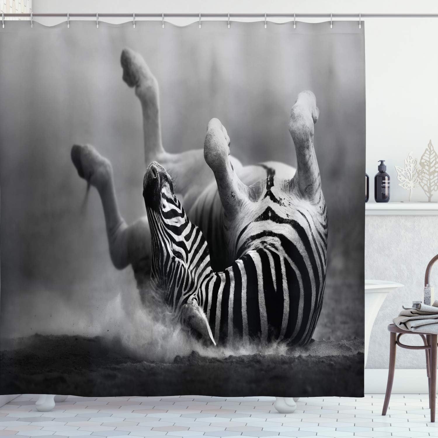 Zebra Rolling In Dust Shower Curtain Black And White Wildlife Photo Bathroom Decor Animal Print Waterproof Fabric Nature Theme W60H190(CM)-1 Pcs
Zebra Rolling In Dust Shower Curtain Black And White Wildlife Photo Bathroom Decor Animal Print Waterproof Fabric Nature Theme W60H190(CM)-1 Pcs