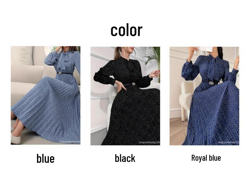 Women s Polka Dot Pleated Long-Sleeve Dress with Lapel Collar (No Belt) Small темно-синий
Women s Polka Dot Pleated Long-Sleeve Dress with Lapel Collar (No Belt) Small темно-синий