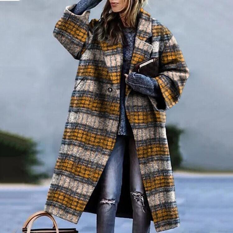 Women Long Sleeve Plaid Trench Coat Color Block Lapel Woolen Coat Printed Fashion Outerwear S
Women Long Sleeve Plaid Trench Coat Color Block Lapel Woolen Coat Printed Fashion Outerwear S