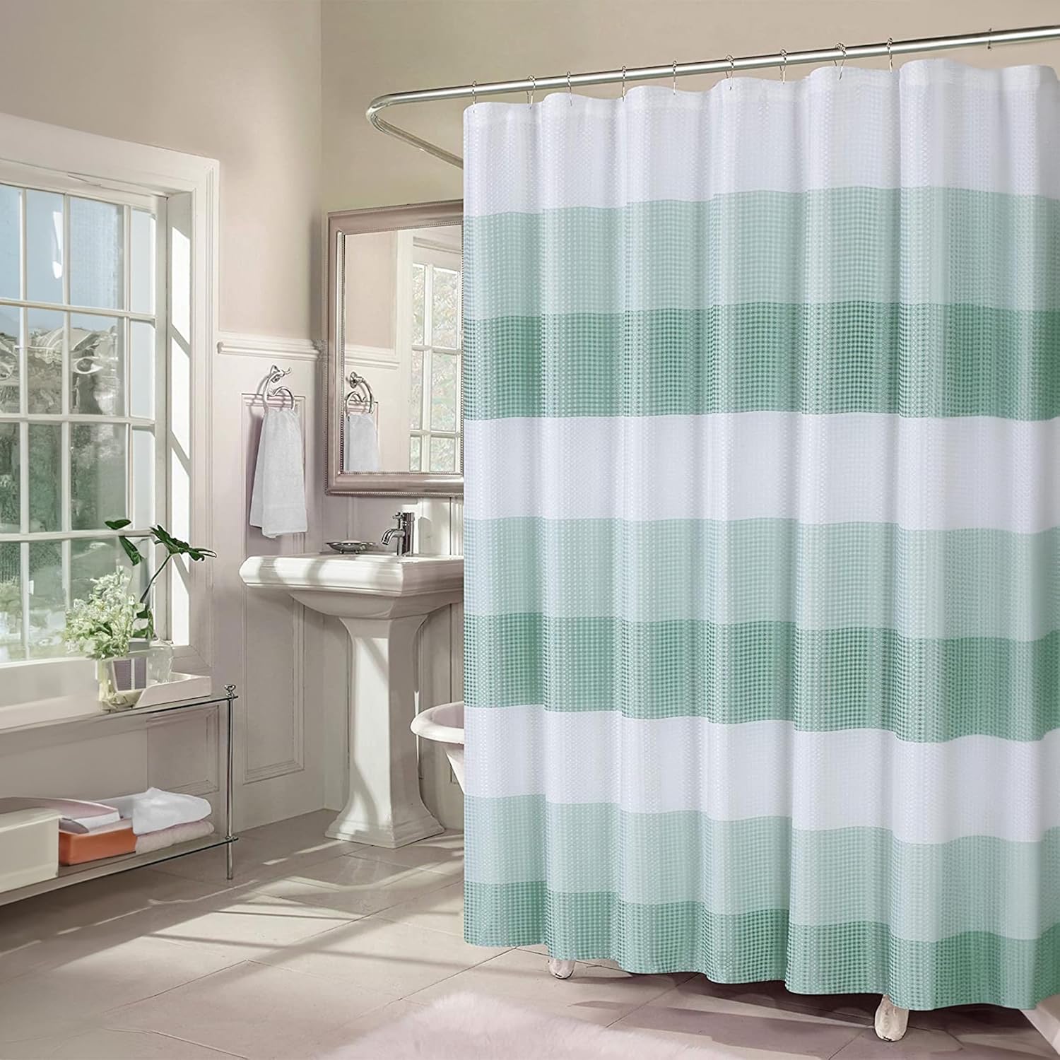 Waffle Waterproof Shower Curtain, Green Stripe Decorative Shower Curtain With Hooks, Waterproof Fabric Bathroom Shower Curtain W60H190(CM)-1 Pcs
Waffle Waterproof Shower Curtain, Green Stripe Decorative Shower Curtain With Hooks, Waterproof Fabric Bathroom Shower Curtain W60H190(CM)-1 Pcs