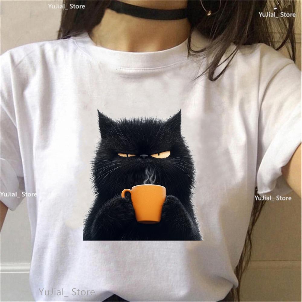 Black Cat Loves Coffee Animal Printed T Shirt Women Kawaii Funny Casual T-Shirt Girls Summer Short Sleeve White/Pink/Grey Tshirt S
Black Cat Loves Coffee Animal Printed T Shirt Women Kawaii Funny Casual T-Shirt Girls Summer Short Sleeve White/Pink/Grey Tshirt S