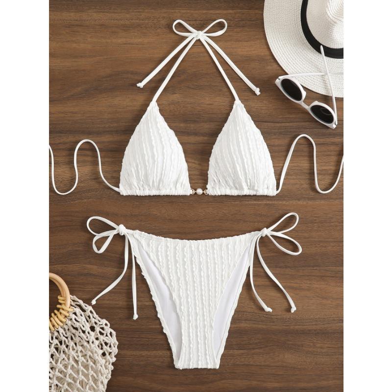Women s Contrast Strap Ribbed Bikini Set Pearl Decor Tie Side Swimwear S білий
Women s Contrast Strap Ribbed Bikini Set Pearl Decor Tie Side Swimwear S білий