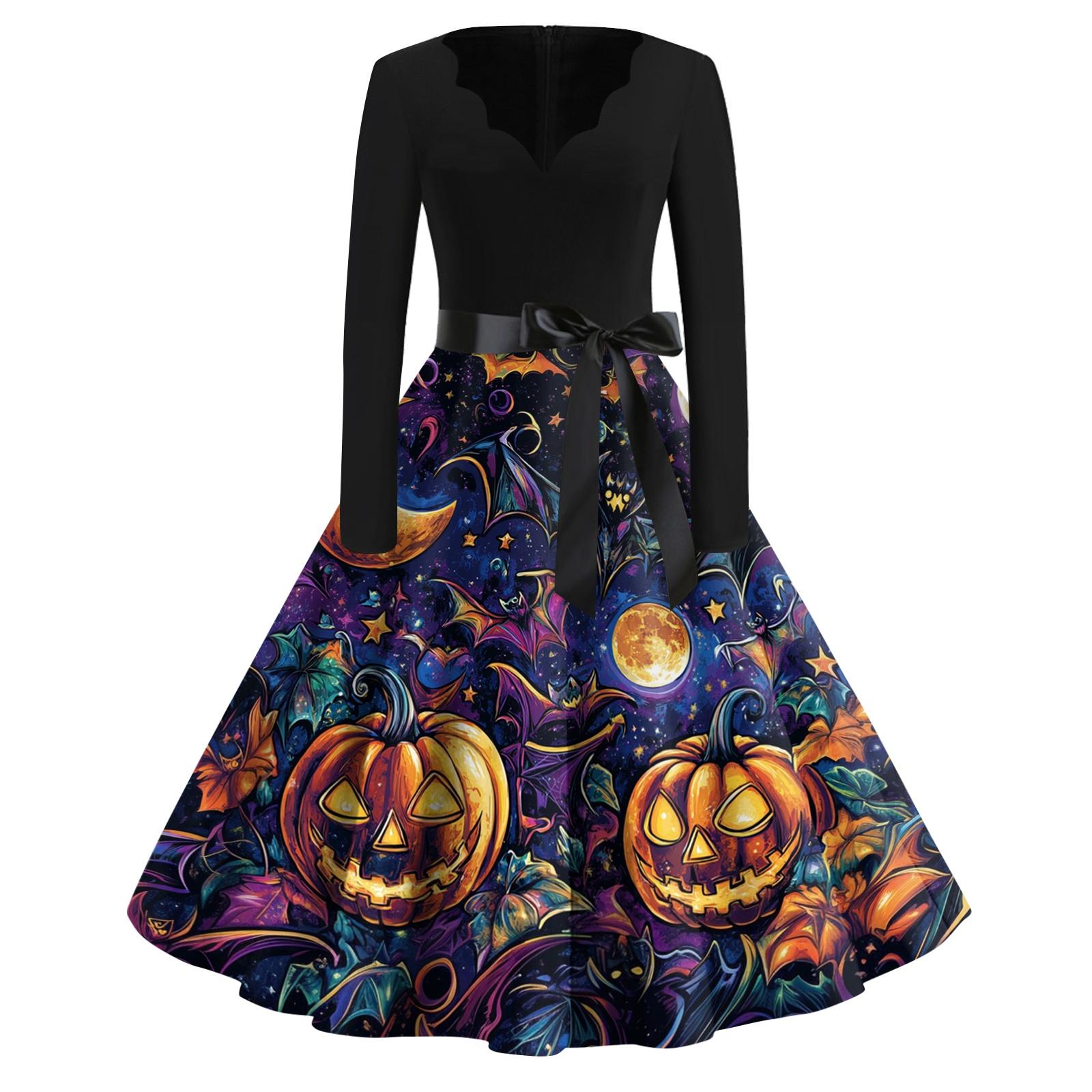 Women Casual Vintage V Neck Dress Halloween Print Long Sleeve Retro Fit and Flare Dress with Waist Tie for Everyday Wear XL жовтий
Women Casual Vintage V Neck Dress Halloween Print Long Sleeve Retro Fit and Flare Dress with Waist Tie for Everyday Wear XL жовтий