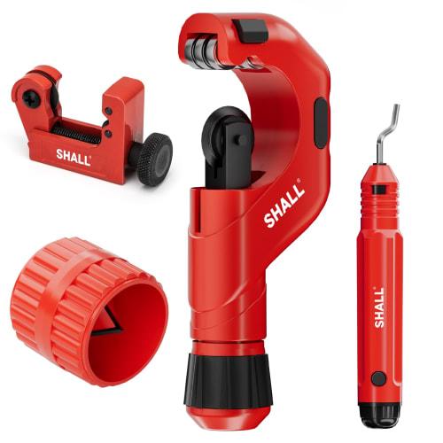 SHALL Stainless Steel Pipe Cutter with Cutting Capacity of 6-50mm, OD Heavy-Duty Copper Pipe Cutter + Mini Tube Cutter, Deburring Tool and Internal/Ex
SHALL Stainless Steel Pipe Cutter with Cutting Capacity of 6-50mm, OD Heavy-Duty Copper Pipe Cutter + Mini Tube Cutter, Deburring Tool and Internal/Ex
