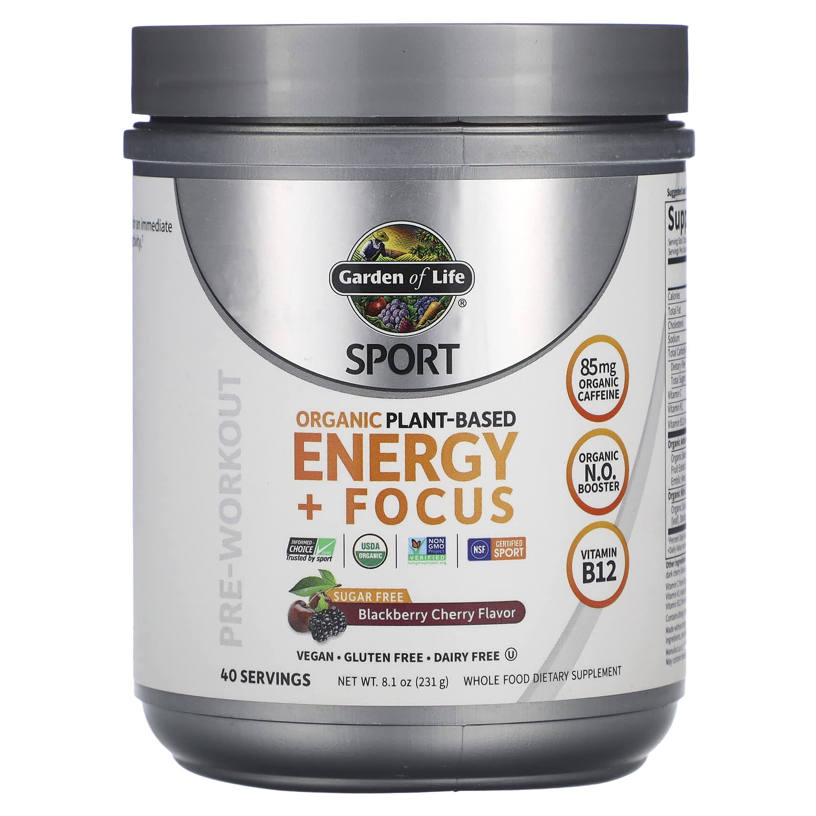 Sports, Organic Plant Energy + Focus, Pre-Workout Supplement, Blackberry Cherry Flavor, 231G (8.1Oz)
Sports, Organic Plant Energy + Focus, Pre-Workout Supplement, Blackberry Cherry Flavor, 231G (8.1Oz)