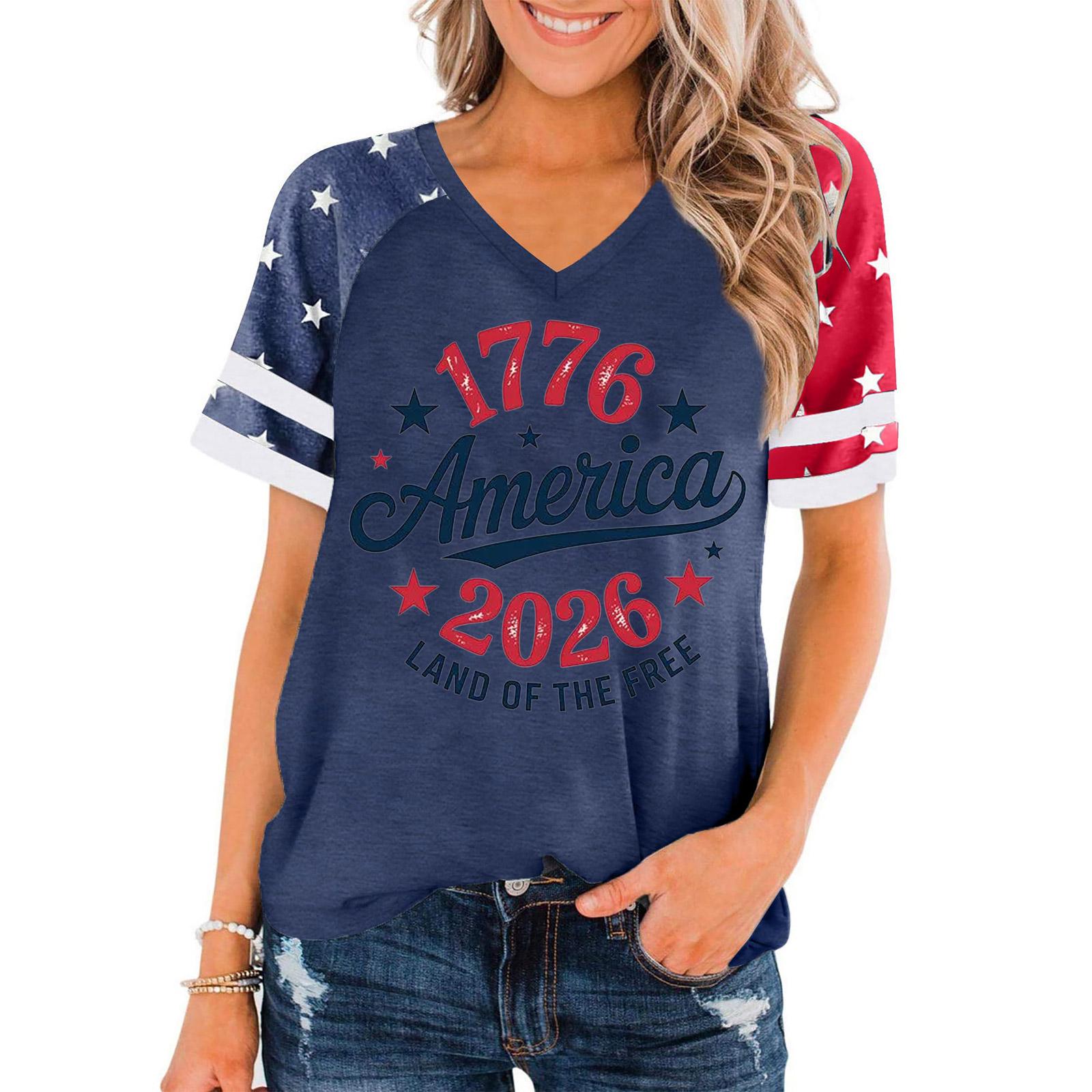 Women V Neck Short Sleeve Pullover T Shirt Casual Loose Fit Patriotic Print Independence Day Top XXL Темно-синій
Women V Neck Short Sleeve Pullover T Shirt Casual Loose Fit Patriotic Print Independence Day Top XXL Темно-синій