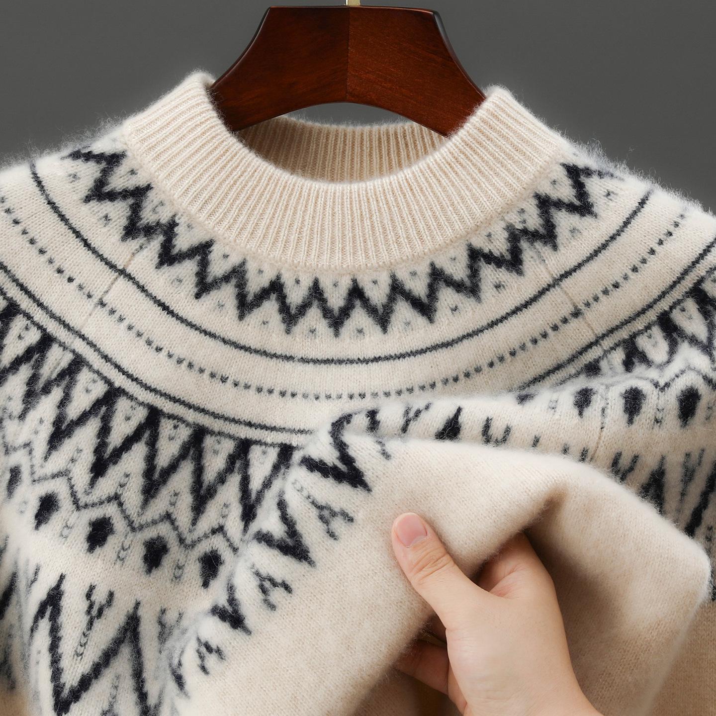 Fair Isle Men s Thick Knit Jacquard Wool Sweater, Half-High Collar, Trendy Loose-Fit, Plus Size Available M
Fair Isle Men s Thick Knit Jacquard Wool Sweater, Half-High Collar, Trendy Loose-Fit, Plus Size Available M