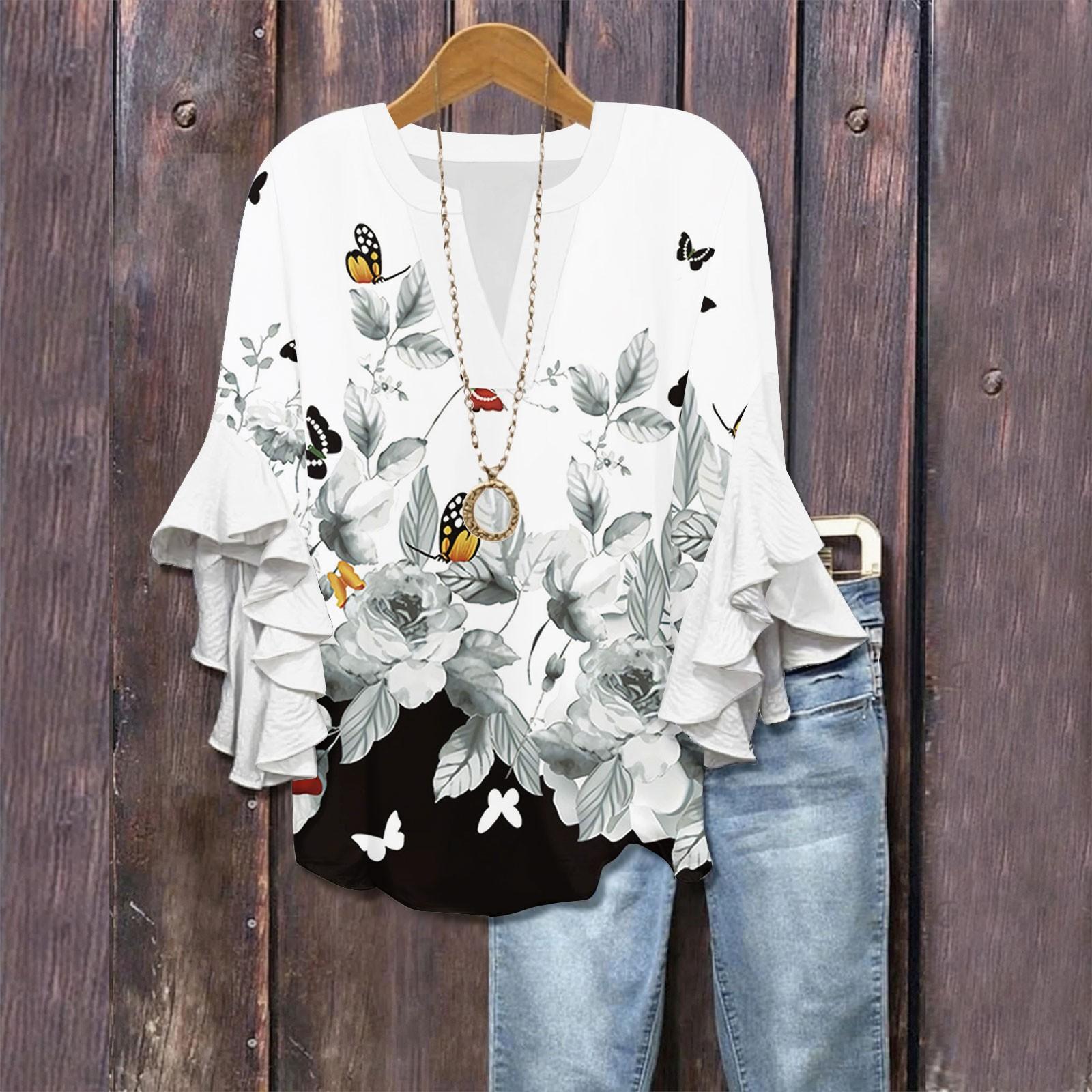 Сорочки з рукавом 3/4 для жінок Милі футболки з графічним принтом Блузки Повсякденні великих розмірів Базові топи з рукавами-рюшами Пуловер L білий
Сорочки з рукавом 3/4 для жінок Милі футболки з графічним принтом Блузки Повсякденні великих розмірів Базові топи з рукавами-рюшами Пуловер L білий