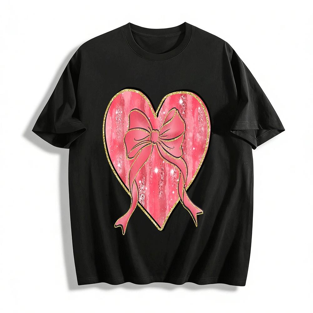 Women s Pink Gold Bow Heart Print Casual Versatile Top Pure cotton T-shirt XXS
Women s Pink Gold Bow Heart Print Casual Versatile Top Pure cotton T-shirt XXS