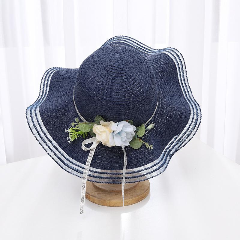 Соломенная шляпа, универсальная для лета, приморская шляпа, пляжная шляпа от солнца, модная для взрослых, имитация цветка, волнистое плетение из травы, защита от солнца Adjustable