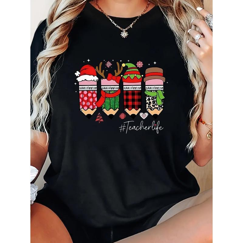 Women s Minimalist Christmas Pencil Print T-Shirt Crew Neck Short Sleeve Casual Summer Top S чёрный
Women s Minimalist Christmas Pencil Print T-Shirt Crew Neck Short Sleeve Casual Summer Top S чёрный