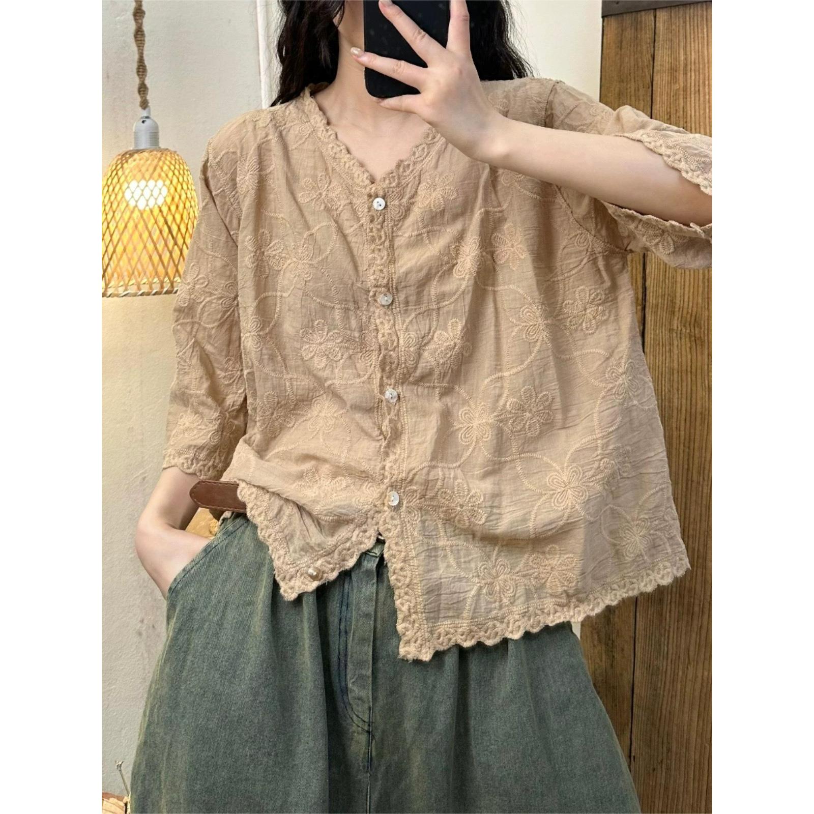 Summer Retro Niche Casual All-match Embroidered Flower Cotton Button Cardigan Top onesize хакі
Summer Retro Niche Casual All-match Embroidered Flower Cotton Button Cardigan Top onesize хакі