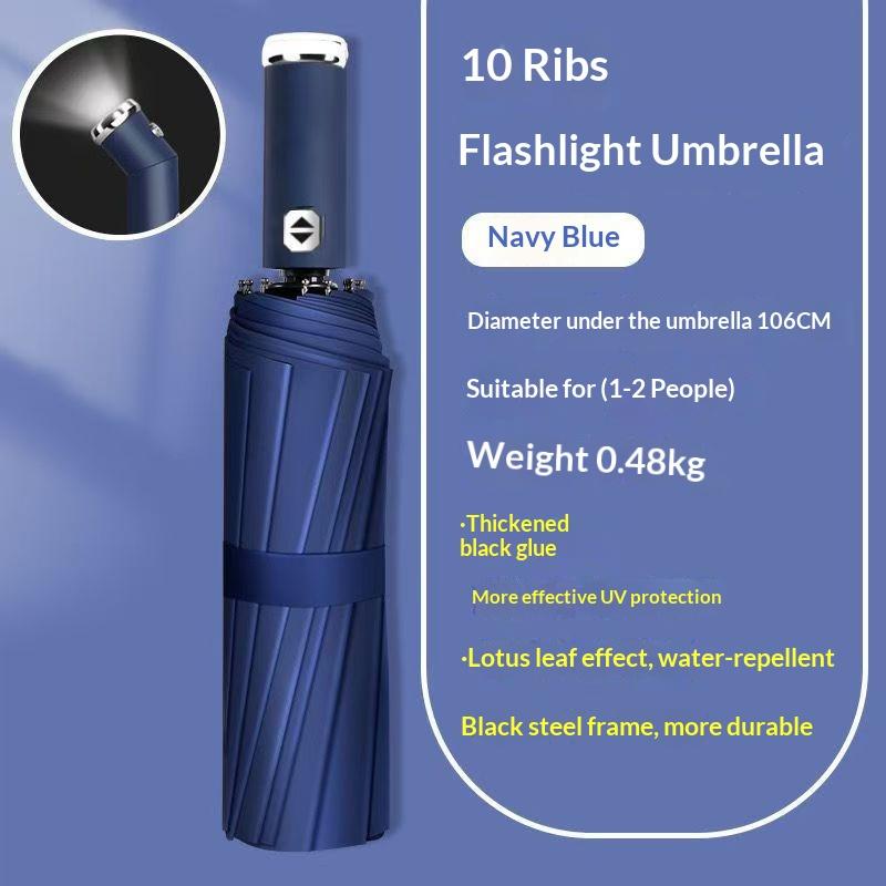 Fully Automatic Three Fold Umbrella Rotatable LED Flashlight Business Wind Resistant Folding Umbrella Sunny Umbrella one size темно-синього кольору
Fully Automatic Three Fold Umbrella Rotatable LED Flashlight Business Wind Resistant Folding Umbrella Sunny Umbrella one size темно-синього кольору