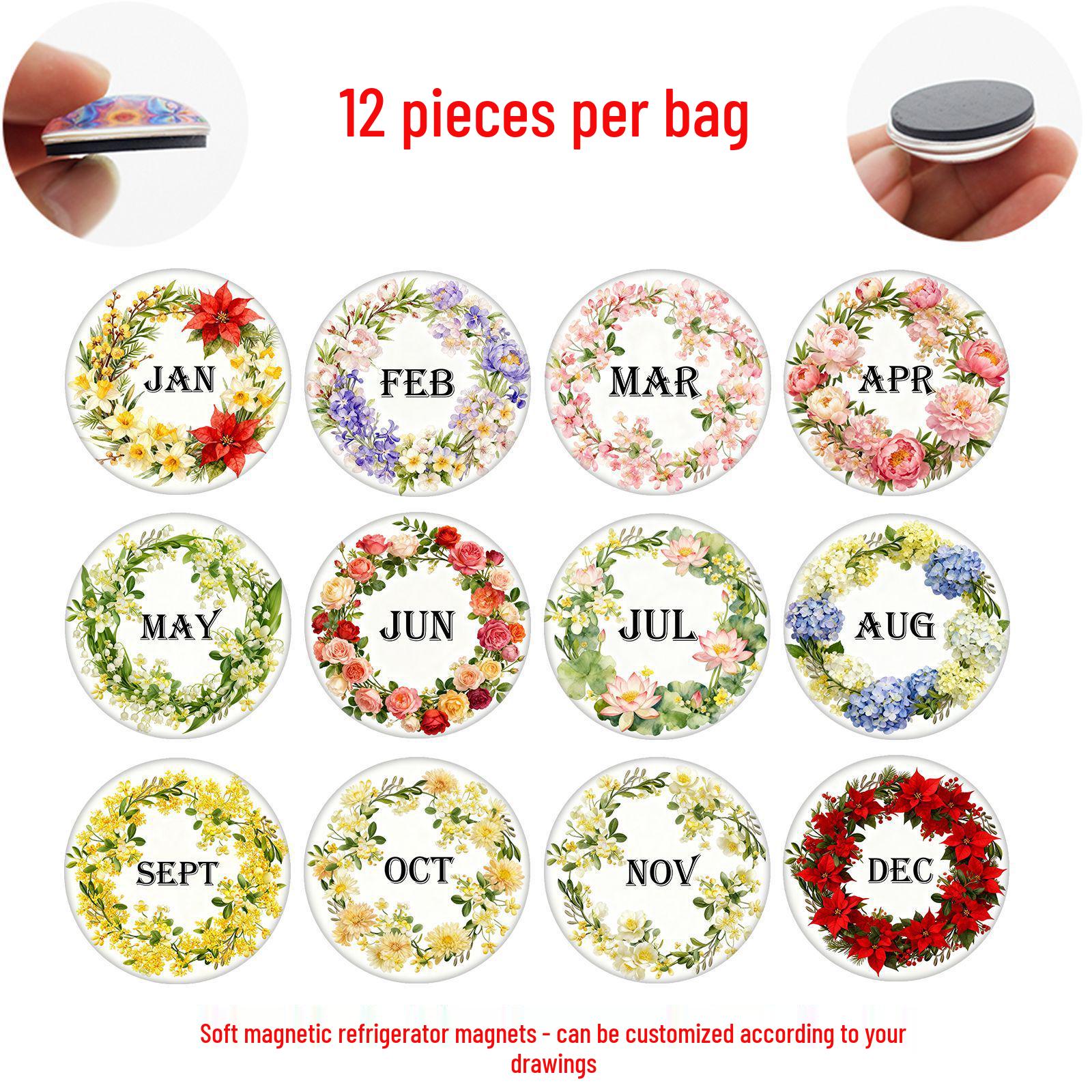 Colorful Floral Wreath Magnets: December Gem Glass Stickers for Refrigerator 25 mm Magnets Set of 12 (JQT400)
Colorful Floral Wreath Magnets: December Gem Glass Stickers for Refrigerator 25 mm Magnets Set of 12 (JQT400)