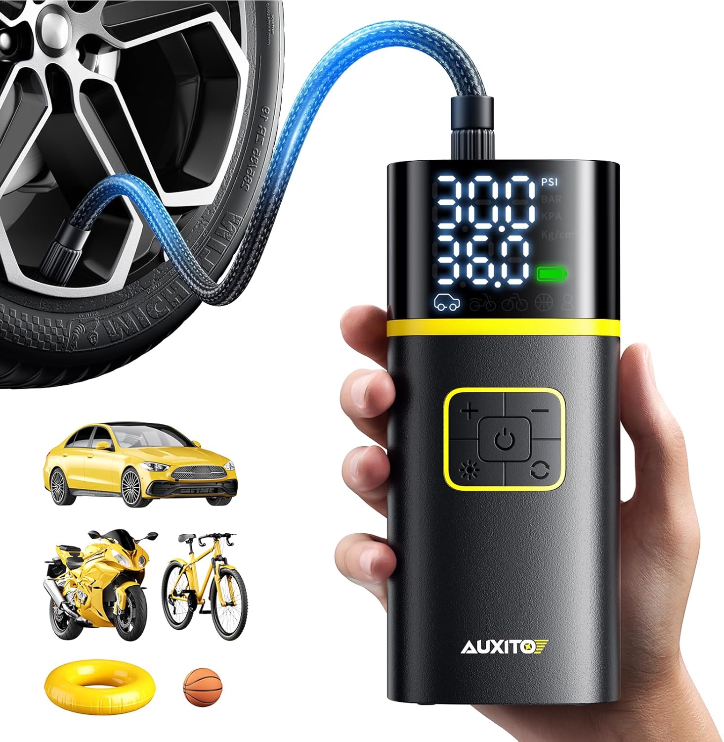 A502 Portable Air Compressor - 150PSI Dual Cylinder, 7800mAh, 12V DC, Digital Gauge & LED Light for Car, Truck, Bike, Motorcycle
A502 Portable Air Compressor - 150PSI Dual Cylinder, 7800mAh, 12V DC, Digital Gauge & LED Light for Car, Truck, Bike, Motorcycle