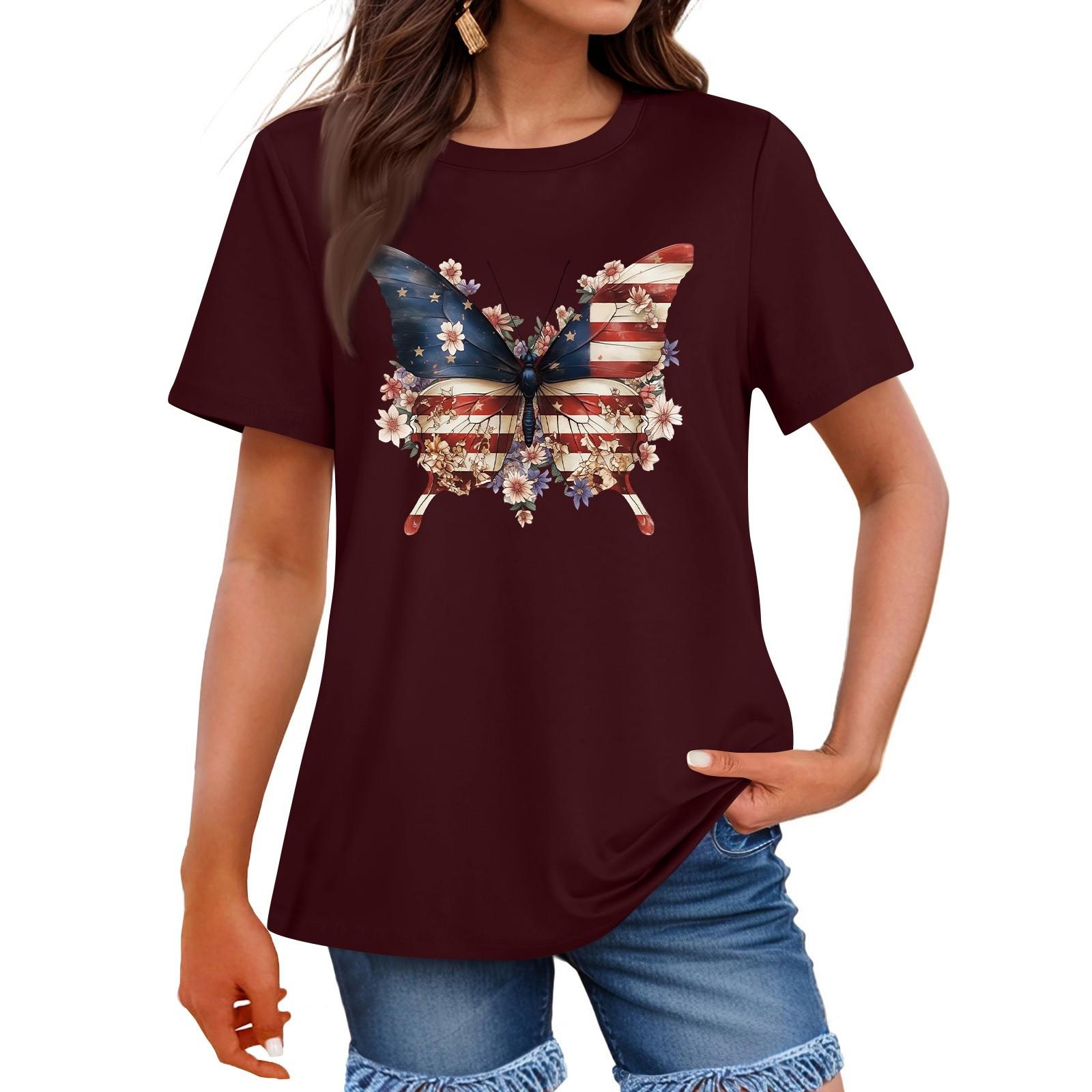 Women s Fashion Independence Day Printed Round Neck Short Sleeved Casual T-shirt Top M винний
Women s Fashion Independence Day Printed Round Neck Short Sleeved Casual T-shirt Top M винний