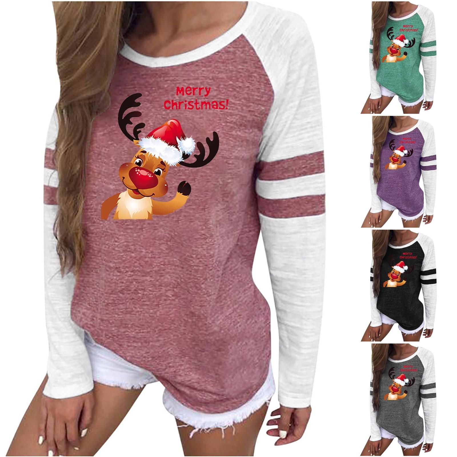 Женская мода, повседневная блузка с длинным рукавом и рождественским принтом, пуловер с круглым вырезом 
Женская мода, повседневная блузка с длинным рукавом и рождественским принтом, пуловер с круглым вырезом