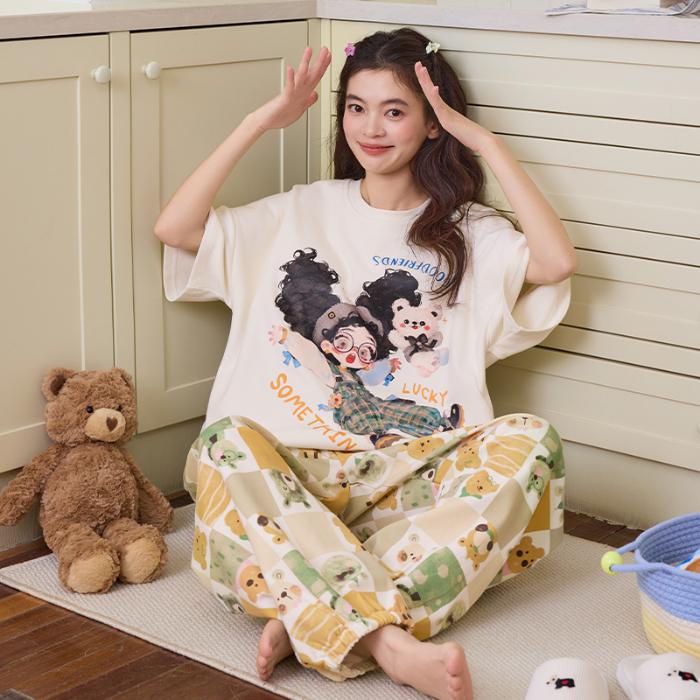 Women s Cotton Pajamas Summer New Sle Ort Sve Long Pants Large Size Cartoon Cute Sweet Home Leisure Suit Set Casual Fasion 2XL
Women s Cotton Pajamas Summer New Sle Ort Sve Long Pants Large Size Cartoon Cute Sweet Home Leisure Suit Set Casual Fasion 2XL