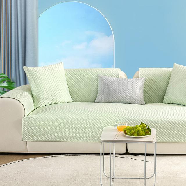 Летний крутой чехол для дивана, технология ледяного шелка, подушка для дивана, простая подушка для сиденья дивана в гостиной, нескользящий чехол для дивана, тканевое полотенце 45x45 Pillowcase1 зелёный