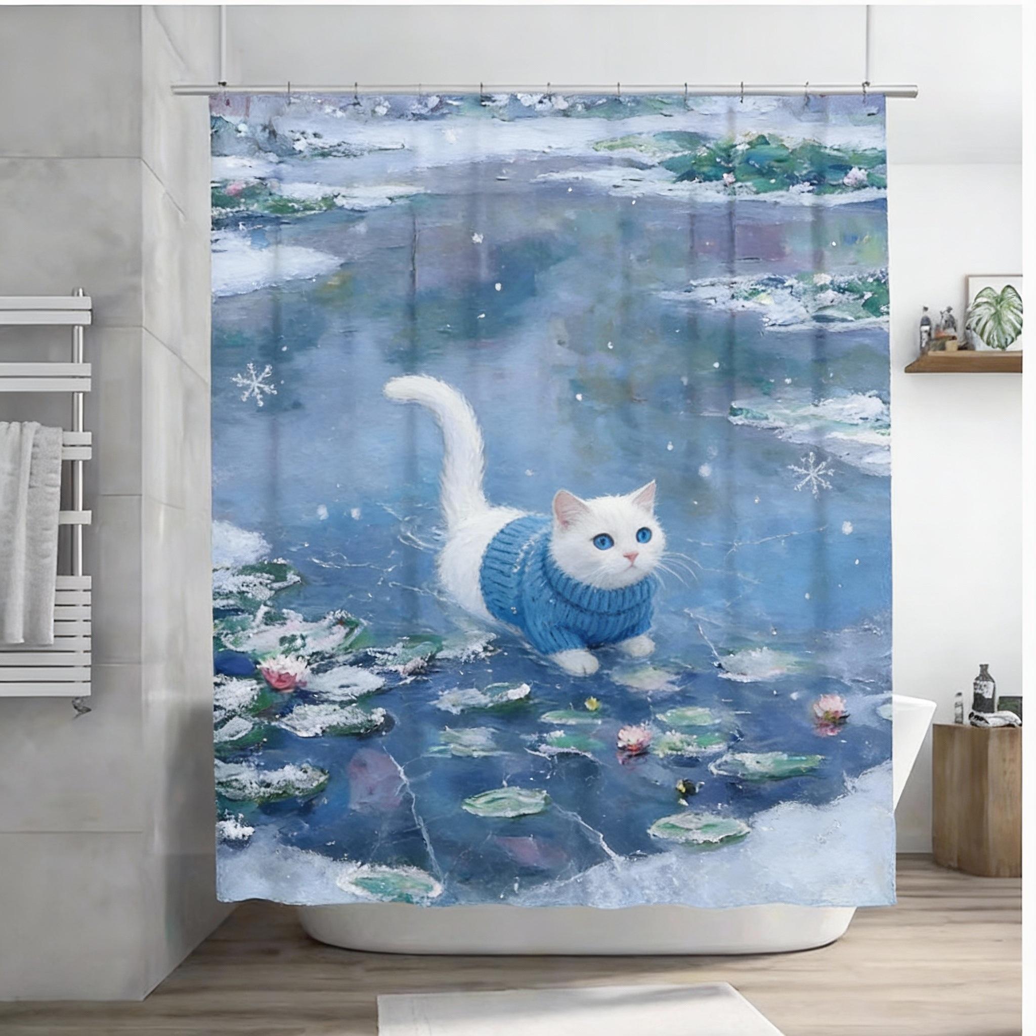 Unique Cat In Waterlily Pond Shower Curtain, Waterproof Fabric With For Quirky Bathroom Decor, Perfect For Cat Lovers W60H190(CM)-1 Pcs
Unique Cat In Waterlily Pond Shower Curtain, Waterproof Fabric With For Quirky Bathroom Decor, Perfect For Cat Lovers W60H190(CM)-1 Pcs