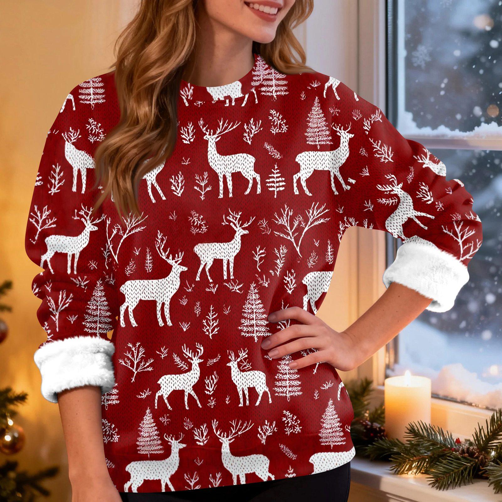 Женская модная повседневная толстовка с длинным рукавом и круглым вырезом с рождественским принтом L красный
Женская модная повседневная толстовка с длинным рукавом и круглым вырезом с рождественским принтом L красный