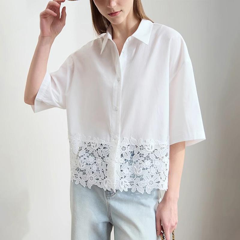 White Lapel Seven-quarter Sleeve Hollow Embroidered Shirt Women s Summer New Top S
White Lapel Seven-quarter Sleeve Hollow Embroidered Shirt Women s Summer New Top S