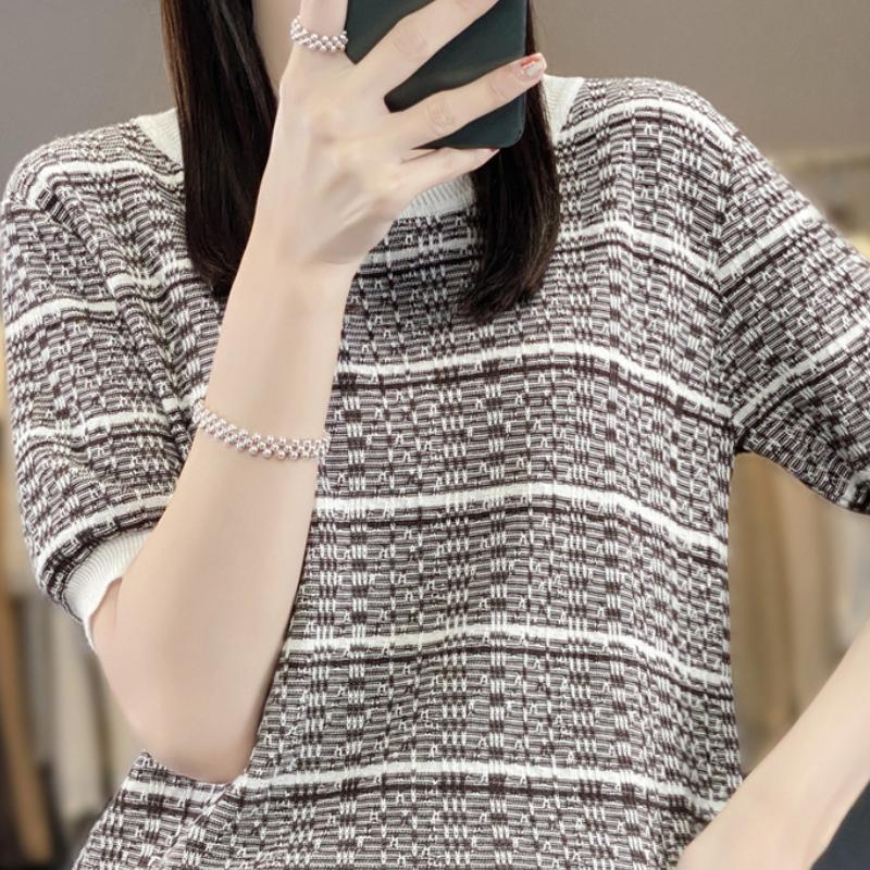 Пуловер из чистого хлопка с круглым вырезом, женский летний новый, полосатый, клетчатый топ, модная и универсальная базовая футболка XXL
Пуловер из чистого хлопка с круглым вырезом, женский летний новый, полосатый, клетчатый топ, модная и универсальная базовая футболка XXL